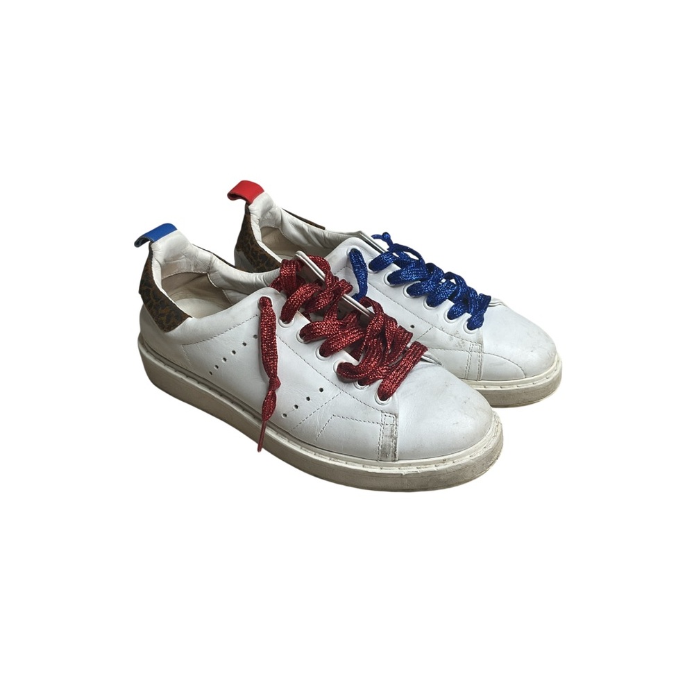 Golden Goose STARTER White Sneakers with Red and Blue Laces